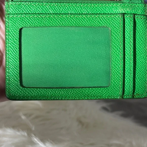 Coach Green Leather Zip Card Holder with Key Ring - Picture 7 of 11